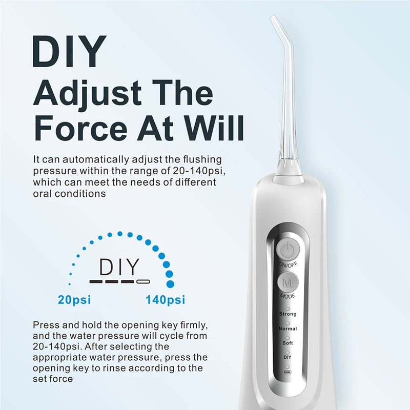 Oral Irrigator Portable Dental Water Flosser USB Rechargeable Water Jet Floss Tooth Pick 4 Jet Tip 220ml 4 Modes IPX7 1600rpm