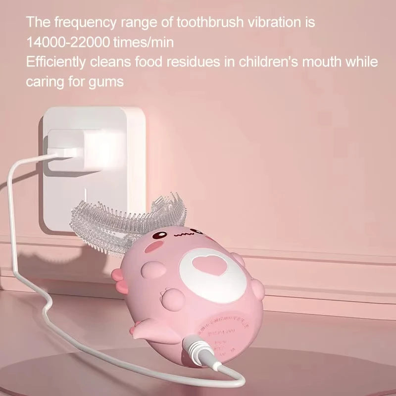 Children U-shaped Electric Toothbrush 360 Degrees Smart Cartoon Kids Silicone Toothbrush Automatic Rechargeable Sonic Toothbrush