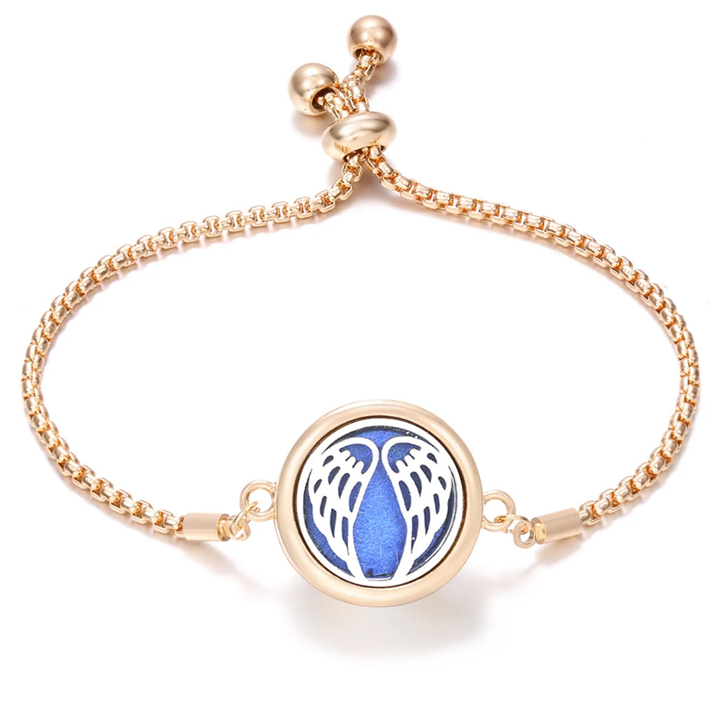 New Trendy Golden Tree of Life Stainless Steel Aromatherapy Bangle Women Essential Oil Diffuser Perfume Lockets Bracelet Jewelry