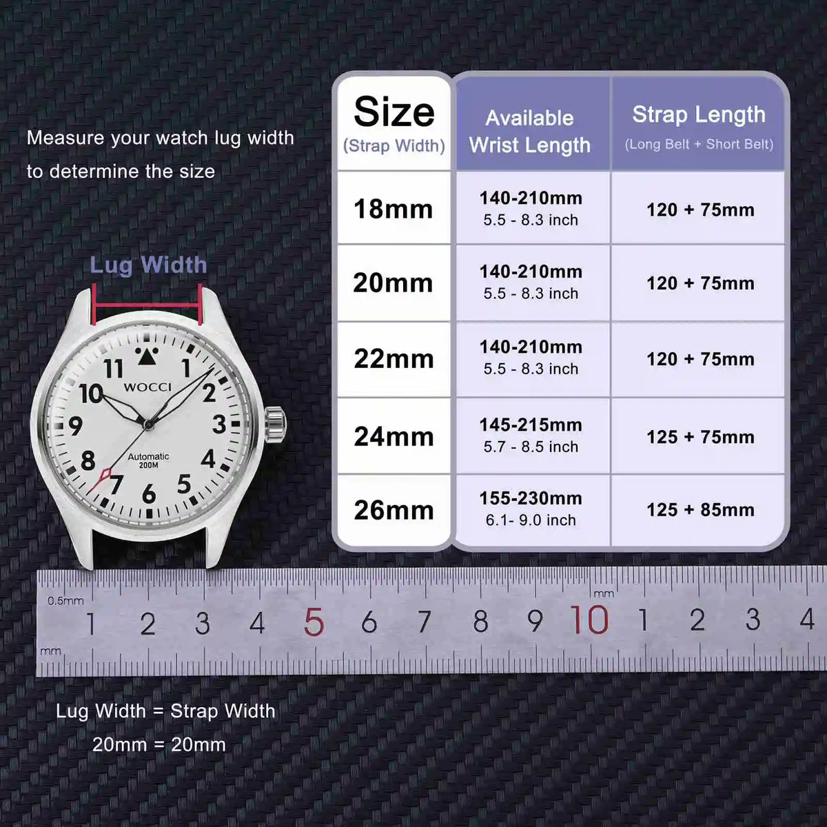 WOCCI Silicone Watch Band with Arch Stripes Texture 18mm 20mm 22mm 24mm 26mm for Men Women Waterproof Soft Sturdy
