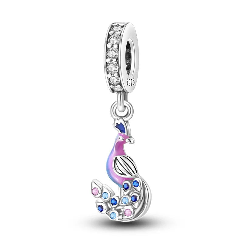 925 Silver Color Gem Butterfly Luminous Firefly Purple Charms Pendants Fit 3mm 925 Original Bracelets DIY Party Jewelry Gift