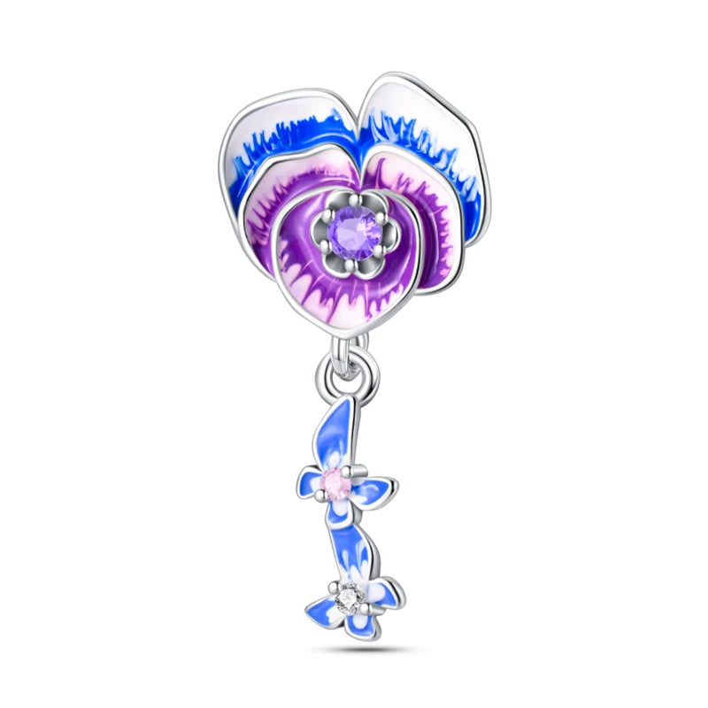 925 Silver Color Gem Butterfly Luminous Firefly Purple Charms Pendants Fit 3mm 925 Original Bracelets DIY Party Jewelry Gift