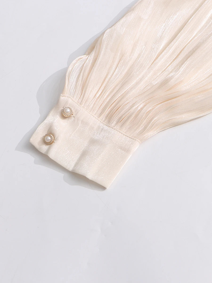 Solid Loose Spliced Folds Dresses For Women O Neck Long Sleeve High Waist Temperament Dress Female Fashion Style