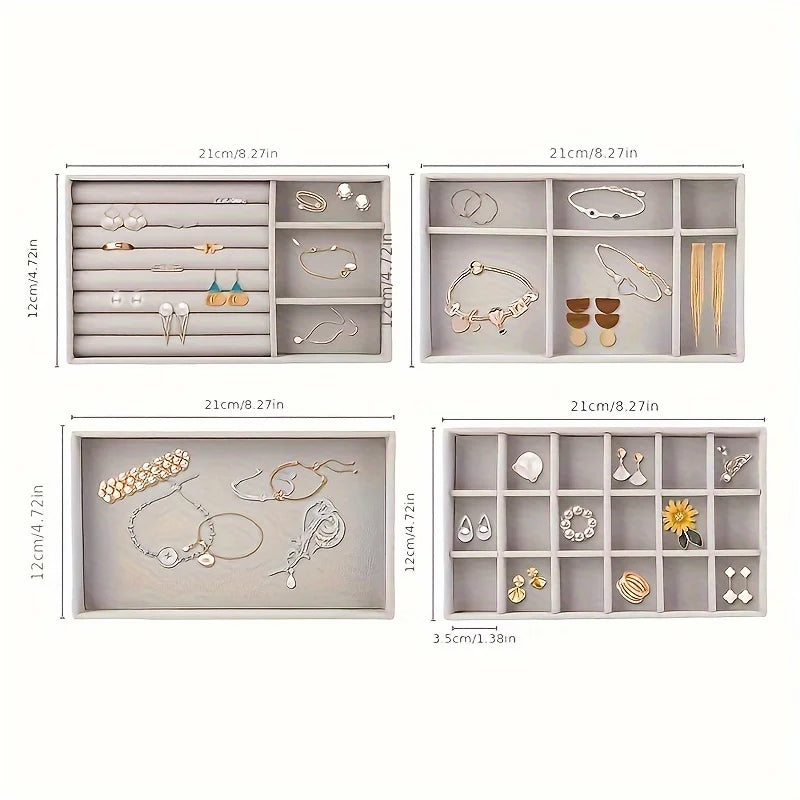 4pcs Velvet Jewelry Organizer Set Stackable Drawer Storage for Earrings, Necklaces & Rings Women, Beading Jewelry Making Display