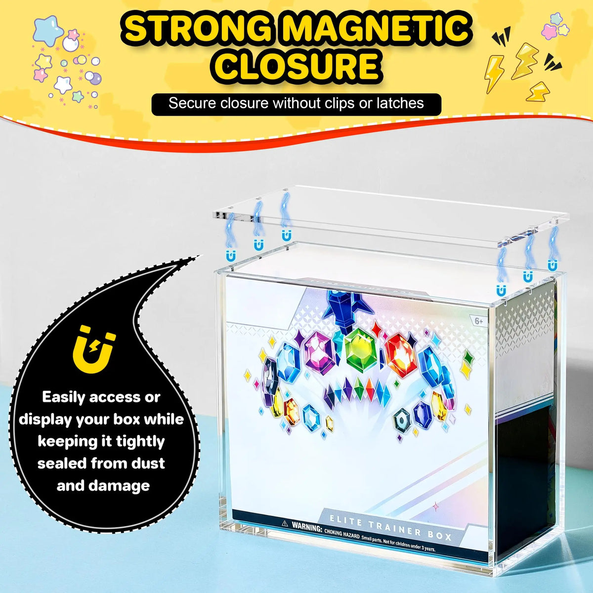 Display Box Clear Ultra Acrylic Waterproof Anti-UV Dust-Proof Booster Show Case Magnetic Close for ETB PokemonBox Protector