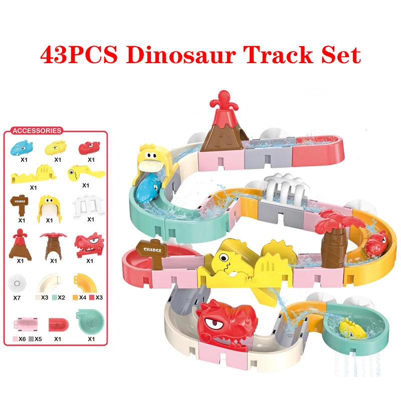 DIY Building Water Slide Tracks BaBy Bath Toys Wall Track Building Set Spray Water Toys for Kids, Outside Pool Bathtub Toys