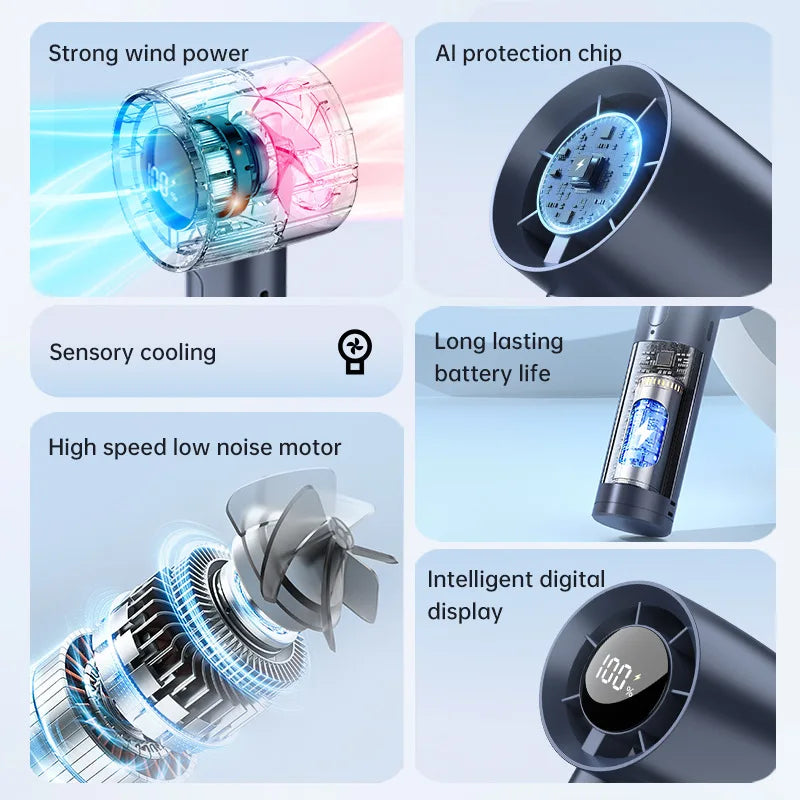 Lenovo Portable Ice Cooling Mini Handheld Fan 100 Speeds Powerful Fan High-speed USB Rechargeable Cooler with Phone Stand