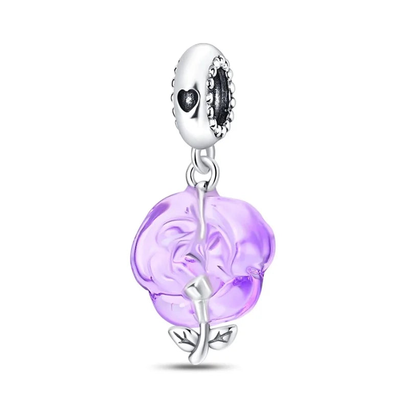 925 Silver Color Gem Butterfly Luminous Firefly Purple Charms Pendants Fit 3mm 925 Original Bracelets DIY Party Jewelry Gift