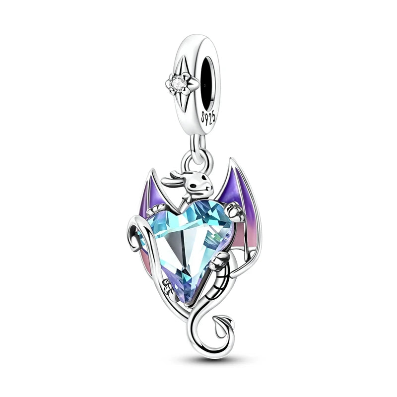 925 Silver Color Gem Butterfly Luminous Firefly Purple Charms Pendants Fit 3mm 925 Original Bracelets DIY Party Jewelry Gift