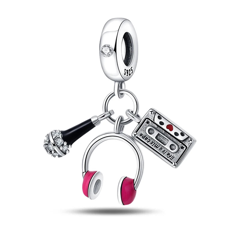 925 Silver Color Gem Butterfly Luminous Firefly Purple Charms Pendants Fit 3mm 925 Original Bracelets DIY Party Jewelry Gift