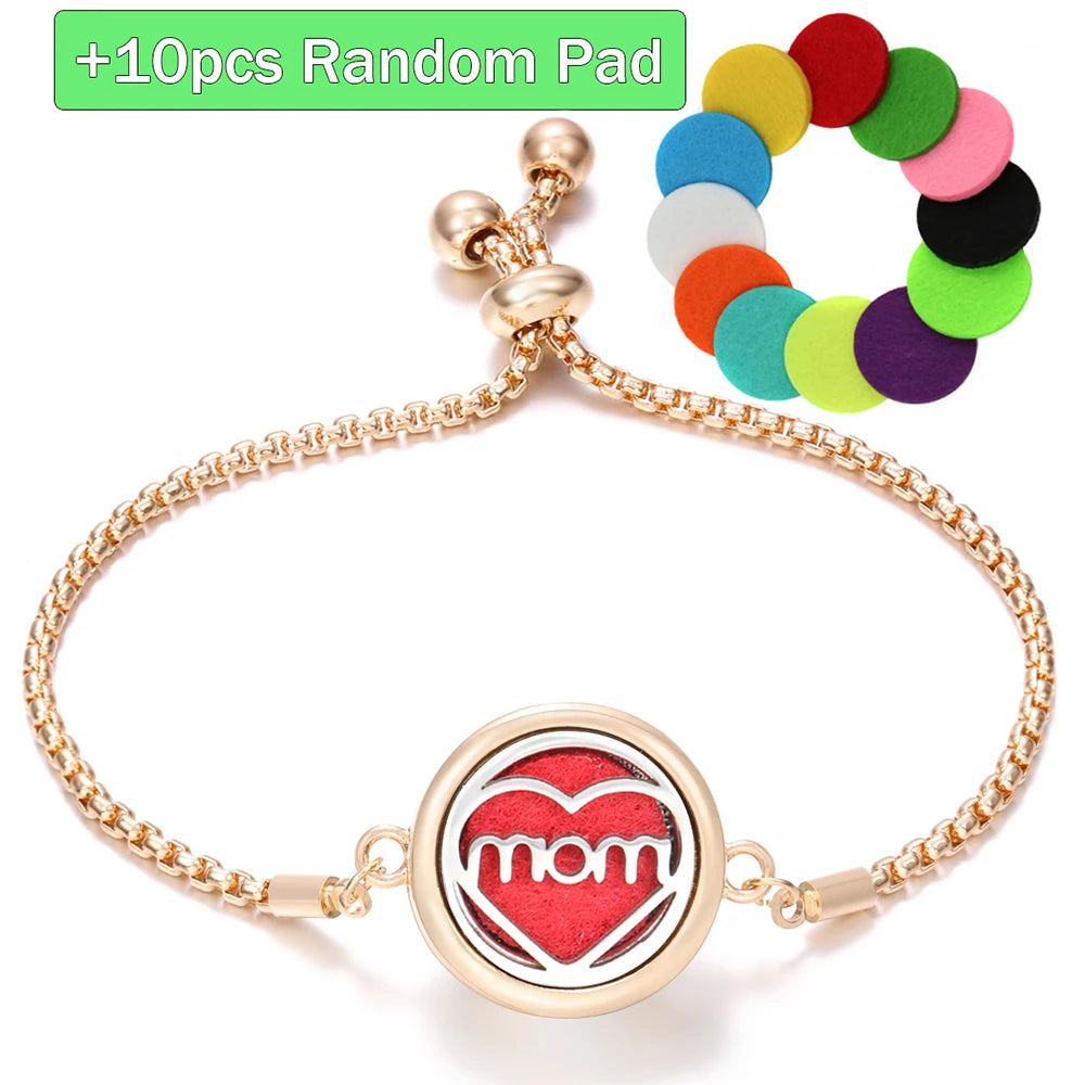 New Trendy Golden Tree of Life Stainless Steel Aromatherapy Bangle Women Essential Oil Diffuser Perfume Lockets Bracelet Jewelry