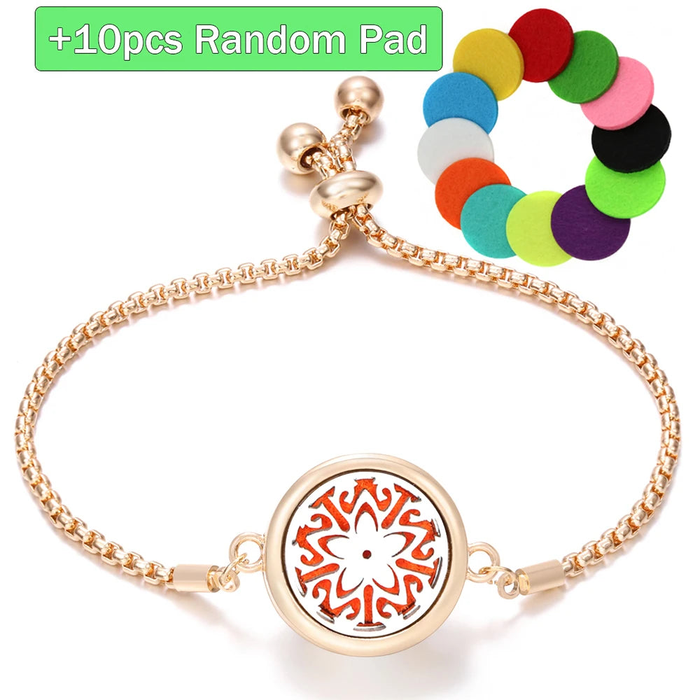 New Trendy Golden Tree of Life Stainless Steel Aromatherapy Bangle Women Essential Oil Diffuser Perfume Lockets Bracelet Jewelry