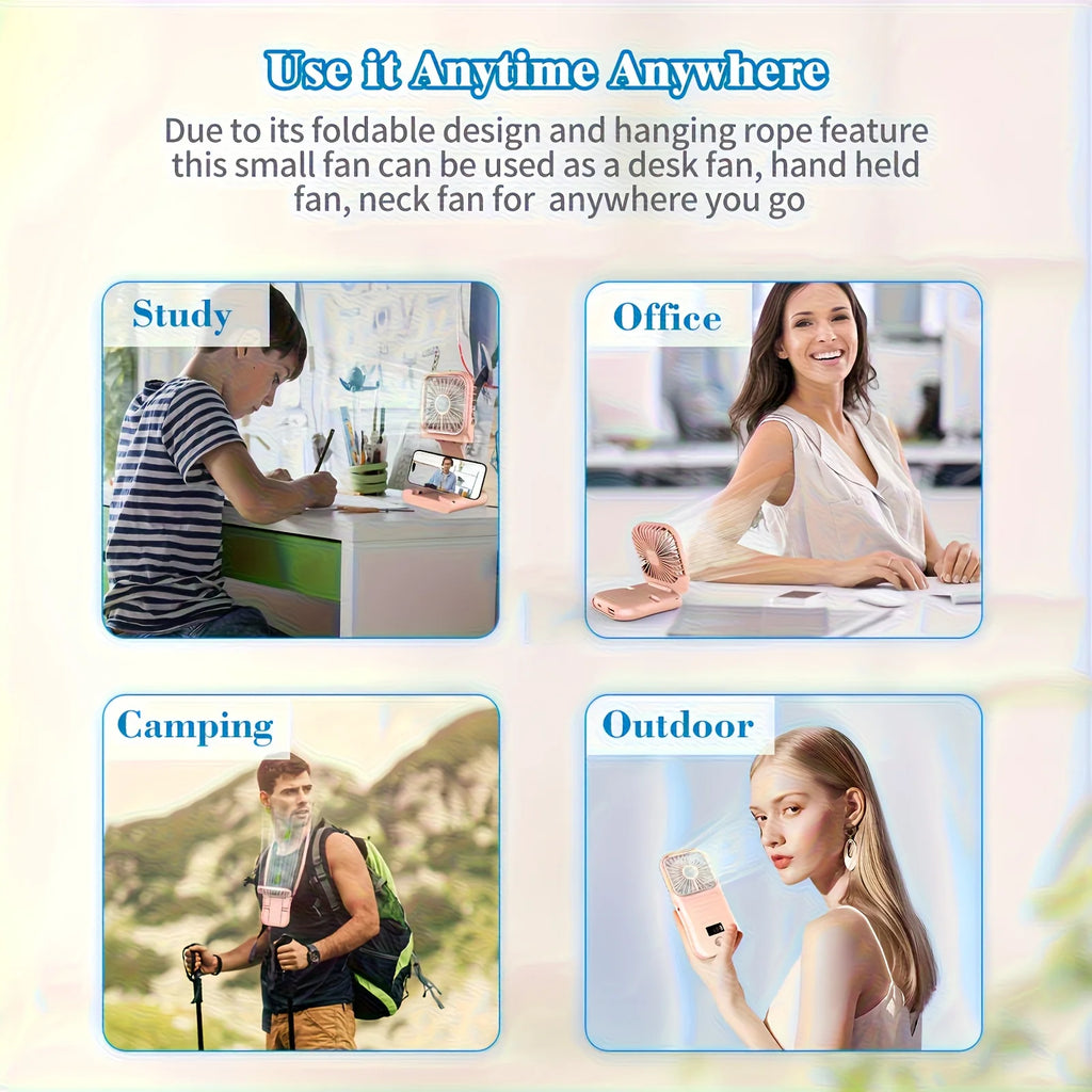 Portable Charging Handheld Fan, Neck Hanging Fan, with Phone Holder, Suitable for Office, Outdoor Camping and Picnicking.