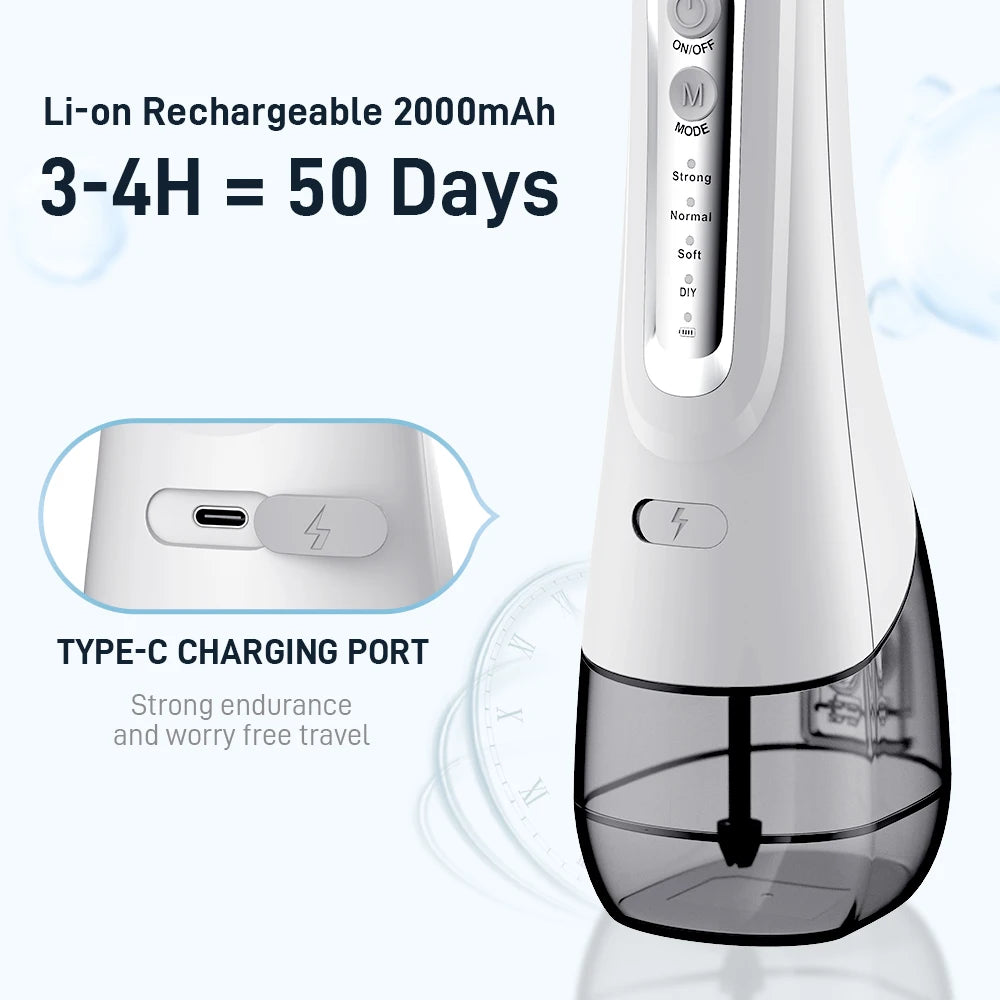 Oral Irrigator Portable Dental Water Flosser USB Rechargeable Water Jet Floss Tooth Pick 4 Jet Tip 220ml 4 Modes IPX7 1600rpm