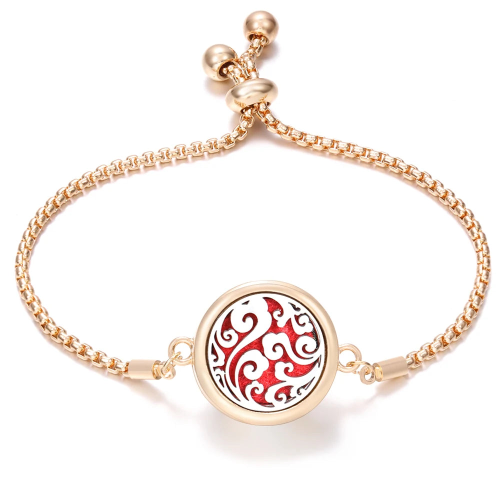 New Trendy Golden Tree of Life Stainless Steel Aromatherapy Bangle Women Essential Oil Diffuser Perfume Lockets Bracelet Jewelry