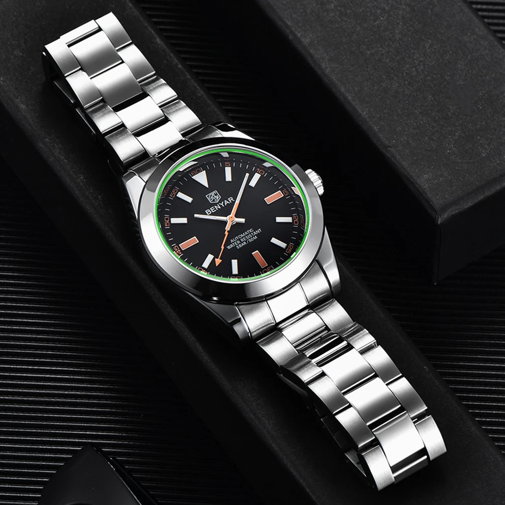 2026 BENYAR mechanical men's watch top business brand men's waterproof automatic sports watch stainless steel relogio masculino