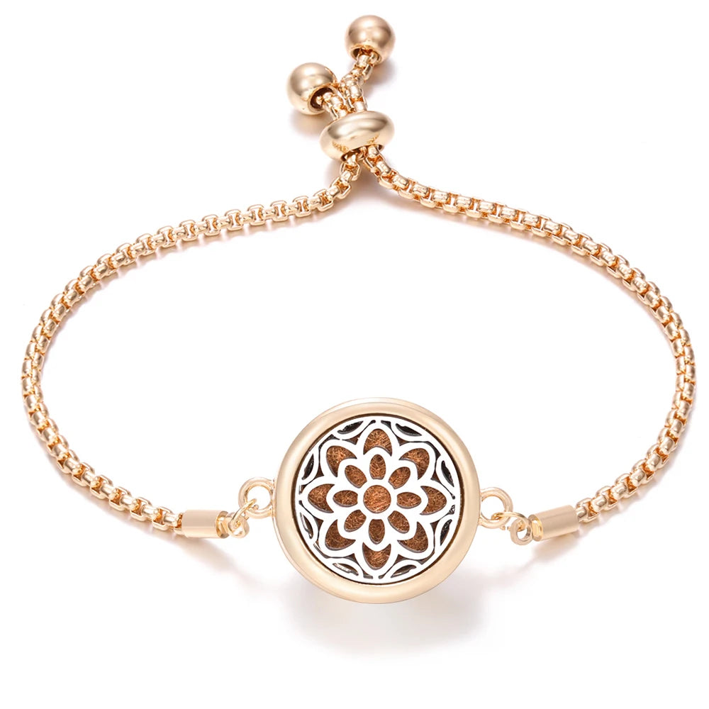 New Trendy Golden Tree of Life Stainless Steel Aromatherapy Bangle Women Essential Oil Diffuser Perfume Lockets Bracelet Jewelry