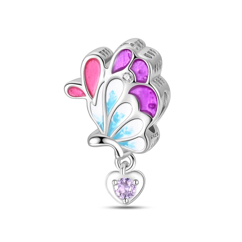 925 Silver Color Gem Butterfly Luminous Firefly Purple Charms Pendants Fit 3mm 925 Original Bracelets DIY Party Jewelry Gift