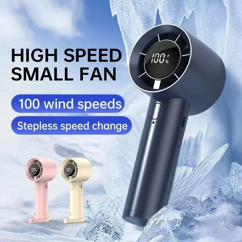 Lenovo Portable Ice Cooling Mini Handheld Fan 100 Speeds Powerful Fan High-speed USB Rechargeable Cooler with Phone Stand