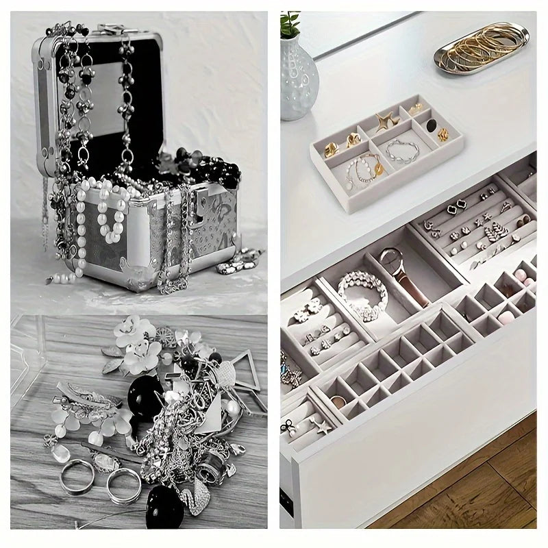 4pcs Velvet Jewelry Organizer Set Stackable Drawer Storage for Earrings, Necklaces & Rings Women, Beading Jewelry Making Display