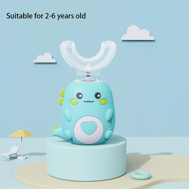 Children U-shaped Electric Toothbrush 360 Degrees Smart Cartoon Kids Silicone Toothbrush Automatic Rechargeable Sonic Toothbrush