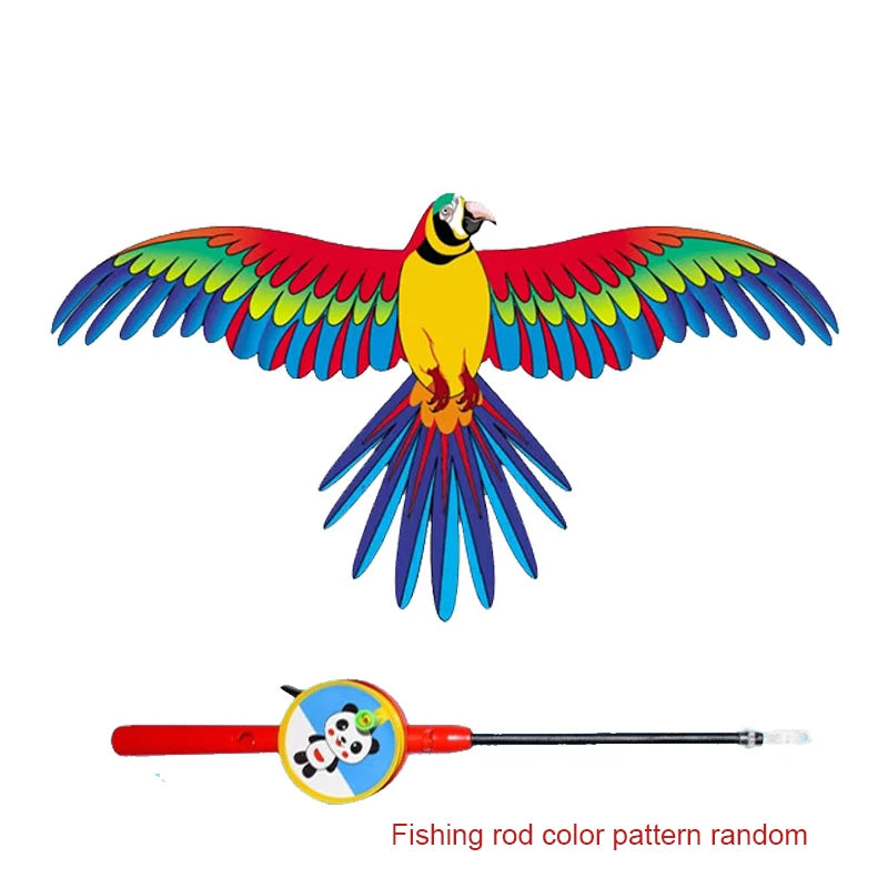 Mini Fishing Rod Kite for Kids Vivid Butterfly Swallow Parrot Easy to Fly Goldfish Kites for Toddler Outdoor Beach Park Beginner