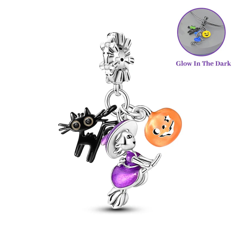 925 Silver Color Gem Butterfly Luminous Firefly Purple Charms Pendants Fit 3mm 925 Original Bracelets DIY Party Jewelry Gift