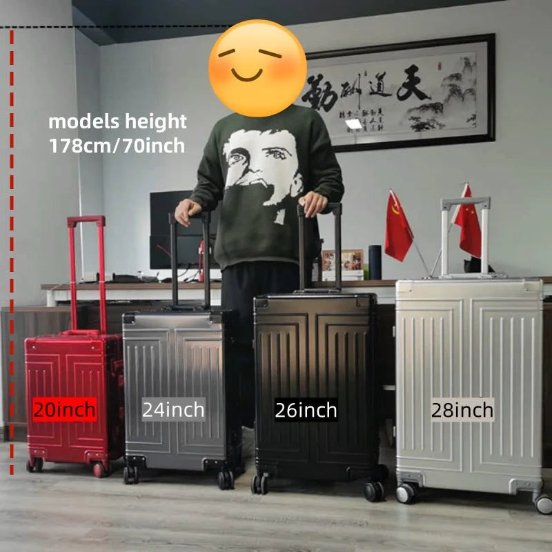100% Aluminum-magnesium Alloy Travel Suitcase Rolling Luggage 20/24/28 inch Trolley Luggage Carry-On Cabin Suitcase Bag TSA Lock