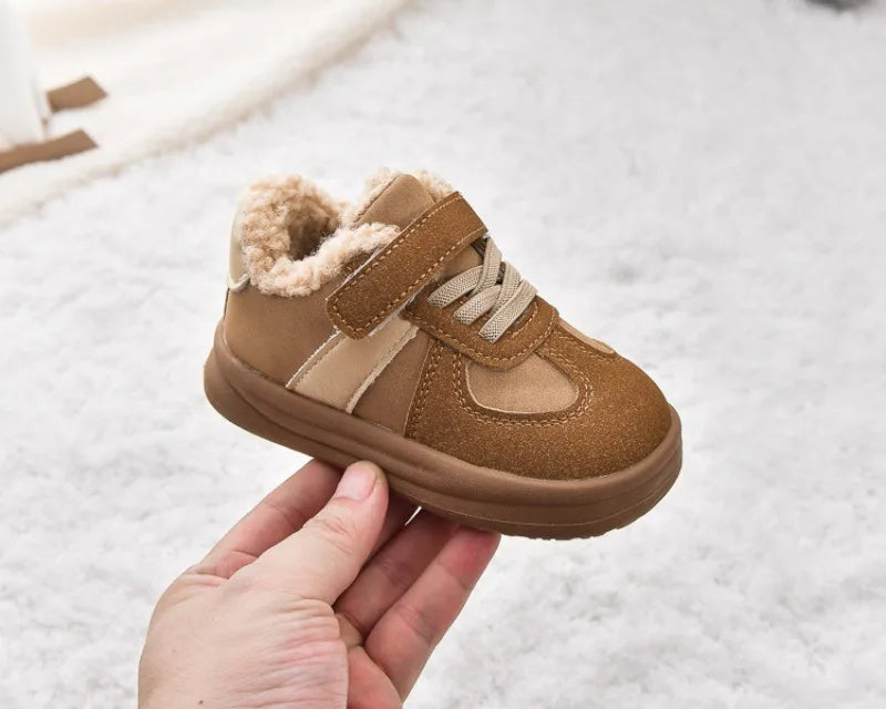 1-8Y Children's Shoes Autumn Winter New Baby Boys Girls Black Cotton Plush Warm Shallow Boots Little Kids Casual Sports Shoes