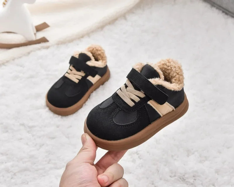 1-8Y Children's Shoes Autumn Winter New Baby Boys Girls Black Cotton Plush Warm Shallow Boots Little Kids Casual Sports Shoes