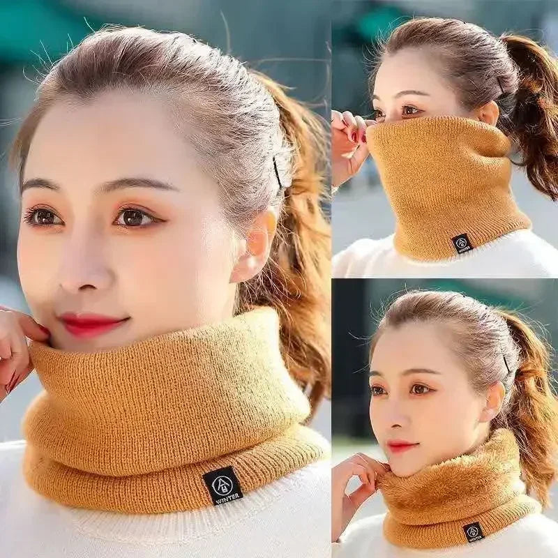 Winter Warm Knitted Ring Scarf for Women Men Plush Full Mask Tutdoor Cashmere Solid Snood Neck Scarves Thick Bufanda Muffler