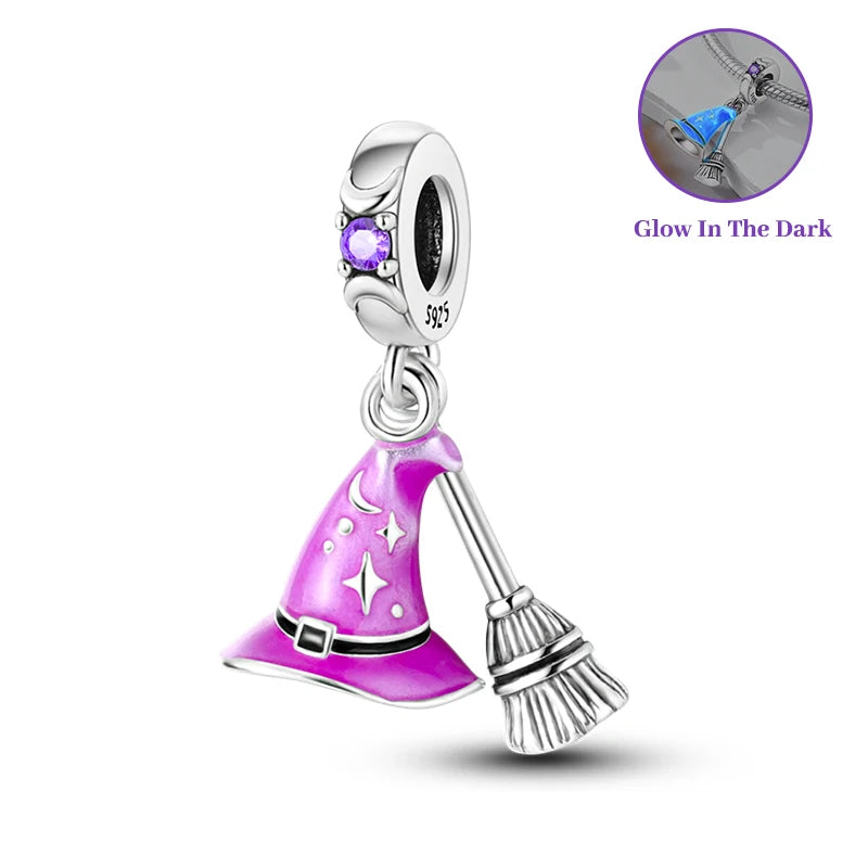 925 Silver Color Gem Butterfly Luminous Firefly Purple Charms Pendants Fit 3mm 925 Original Bracelets DIY Party Jewelry Gift