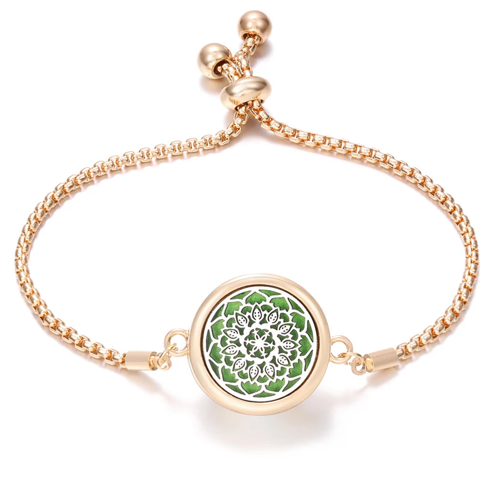 New Trendy Golden Tree of Life Stainless Steel Aromatherapy Bangle Women Essential Oil Diffuser Perfume Lockets Bracelet Jewelry