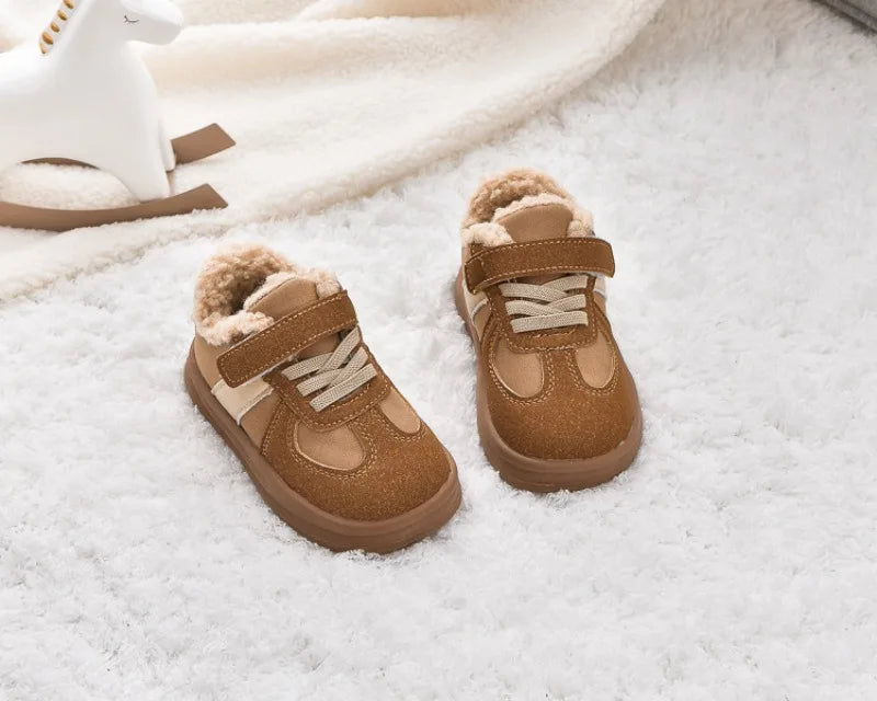 1-8Y Children's Shoes Autumn Winter New Baby Boys Girls Black Cotton Plush Warm Shallow Boots Little Kids Casual Sports Shoes
