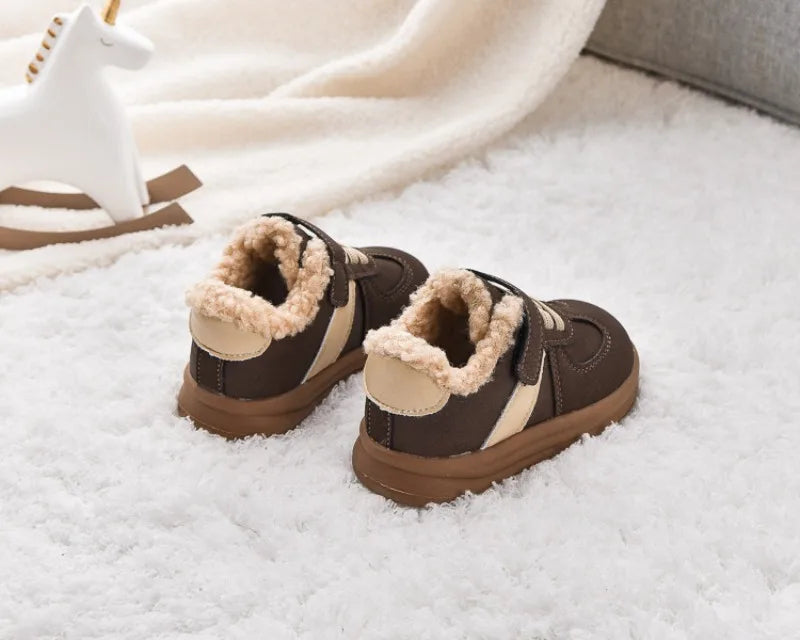 1-8Y Children's Shoes Autumn Winter New Baby Boys Girls Black Cotton Plush Warm Shallow Boots Little Kids Casual Sports Shoes