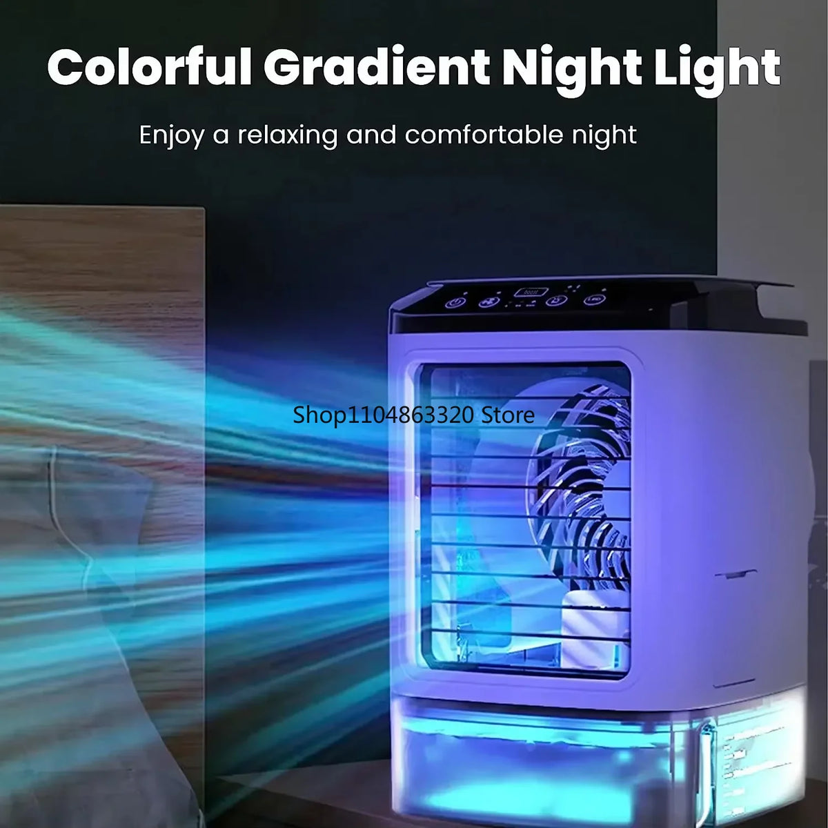 Portable Desktop Air Conditioner Fan with Dual Spray Ultrasonic Atomization 3-Speed Mute Cooling Night Light Electric Fan