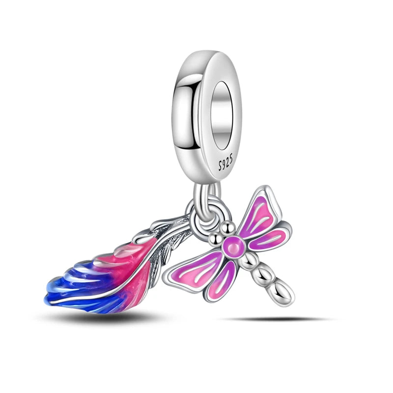 925 Silver Color Gem Butterfly Luminous Firefly Purple Charms Pendants Fit 3mm 925 Original Bracelets DIY Party Jewelry Gift