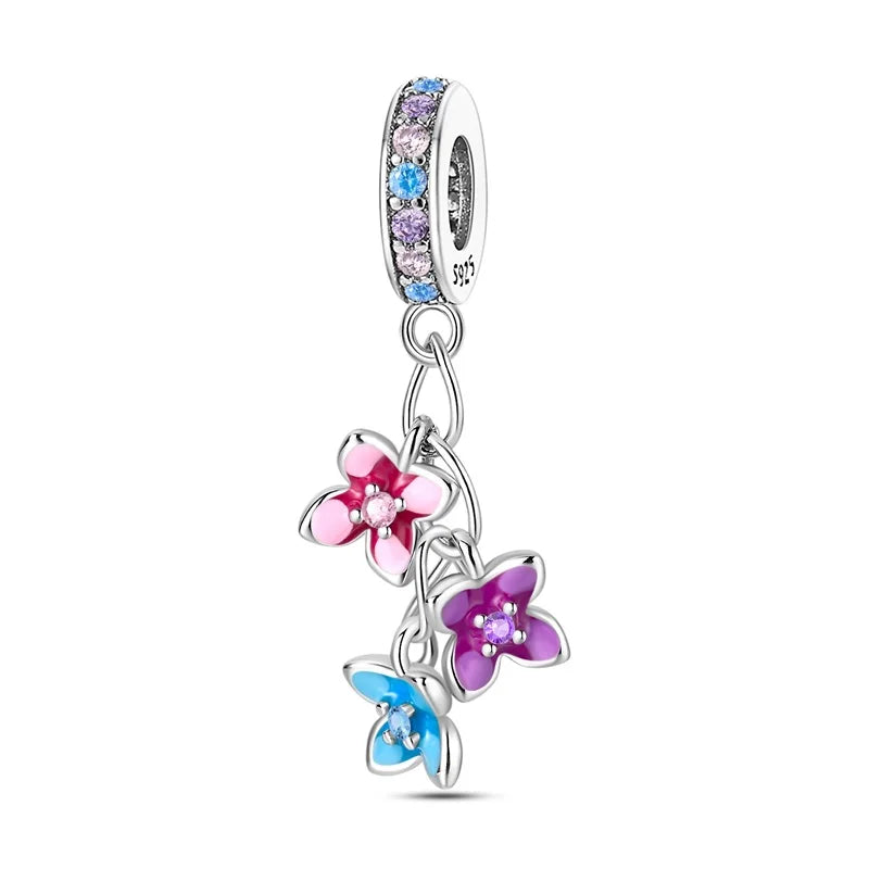 925 Silver Color Gem Butterfly Luminous Firefly Purple Charms Pendants Fit 3mm 925 Original Bracelets DIY Party Jewelry Gift
