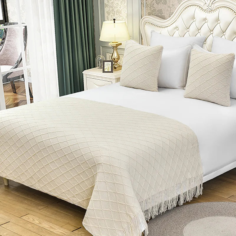 1 Piece Bedspreads Solid Color Tassel Bed Runners Scarves Modern Bed Throws for Foot of Bed Queen King Size Home Decoration